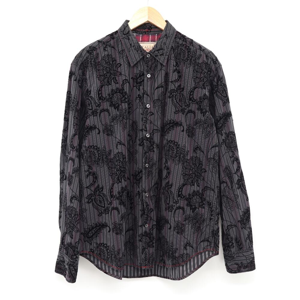 Vintage Italia Men's Velvet Floral Button Down Long Sleeve Shirt Sz XL
